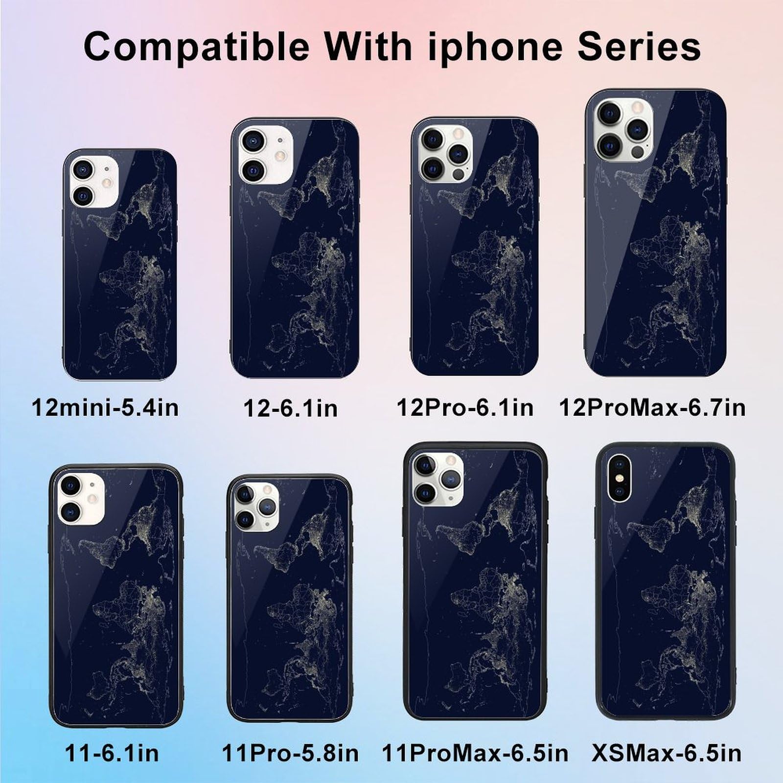 Amazon.co.jp: iPhone12 Mini ケース 紺色 世界地図 光り 【全機種対応